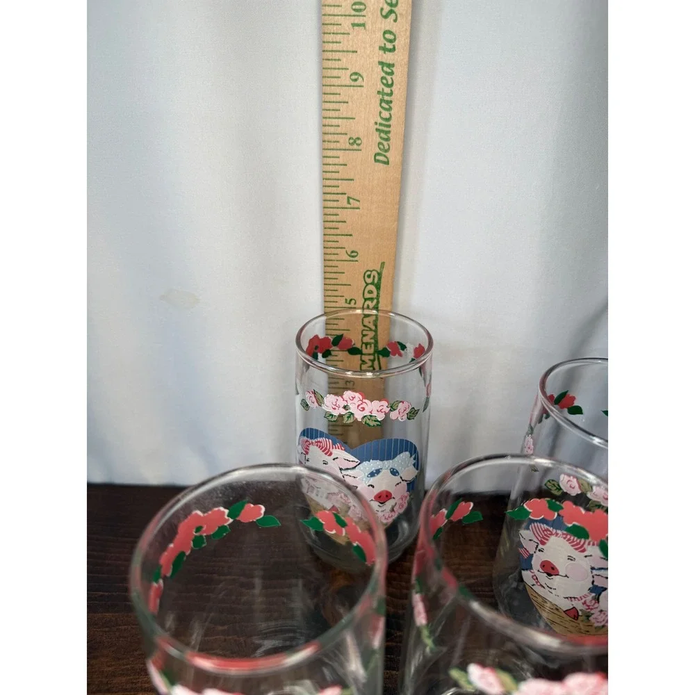 VTG Tienshan Anchor Hocking Pig Pal Glasses Set of 8 Country Tumblers 12oz
